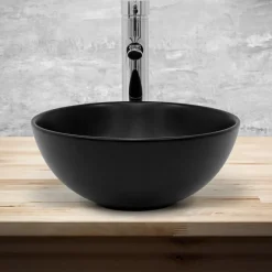 Waschbecken inkl. Ablaufgarnitur ohne Überlauf Ø 32x13,5 cm Schwarz matt aus Keramik ML-Design-ECD Germany