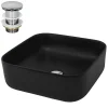 Waschbecken inkl. Ablaufgarnitur Silber ohne Überlauf 39,5x39,5x14 cm Schwarz aus Keramik ML-Design-ECD Germany Clearance