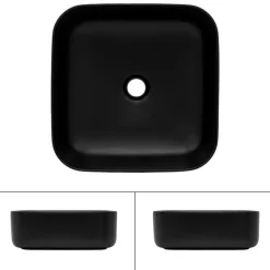 Waschbecken inkl. Ablaufgarnitur Silber ohne Überlauf 39,5x39,5x14 cm Schwarz aus Keramik ML-Design-ECD Germany Clearance