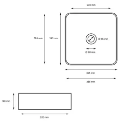 Waschbecken inkl. Ablaufgarnitur Silber ohne Überlauf 39,5x39,5x14 cm Schwarz aus Keramik ML-Design-ECD Germany Clearance