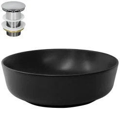 Waschbecken inkl. Ablaufgarnitur Silber ohne Überlauf Ø 41,5x13,5 cm Schwarz aus Keramik ML-Design-ECD Germany Online