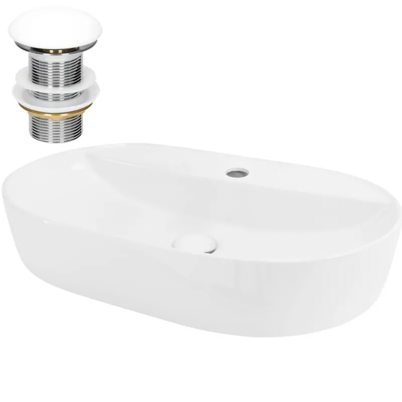 Waschbecken inkl. Ablaufgarnitur Weiß ohne Überlauf 60x40x12 cm Weiß aus Keramik ML-Design-ECD Germany Discount