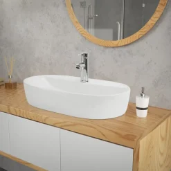 Waschbecken inkl. Ablaufgarnitur Weiß ohne Überlauf 60x40x12 cm Weiß aus Keramik ML-Design-ECD Germany Discount