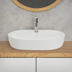 Waschbecken inkl. Ablaufgarnitur Weiß ohne Überlauf 60x40x12 cm Weiß aus Keramik ML-Design-ECD Germany Discount