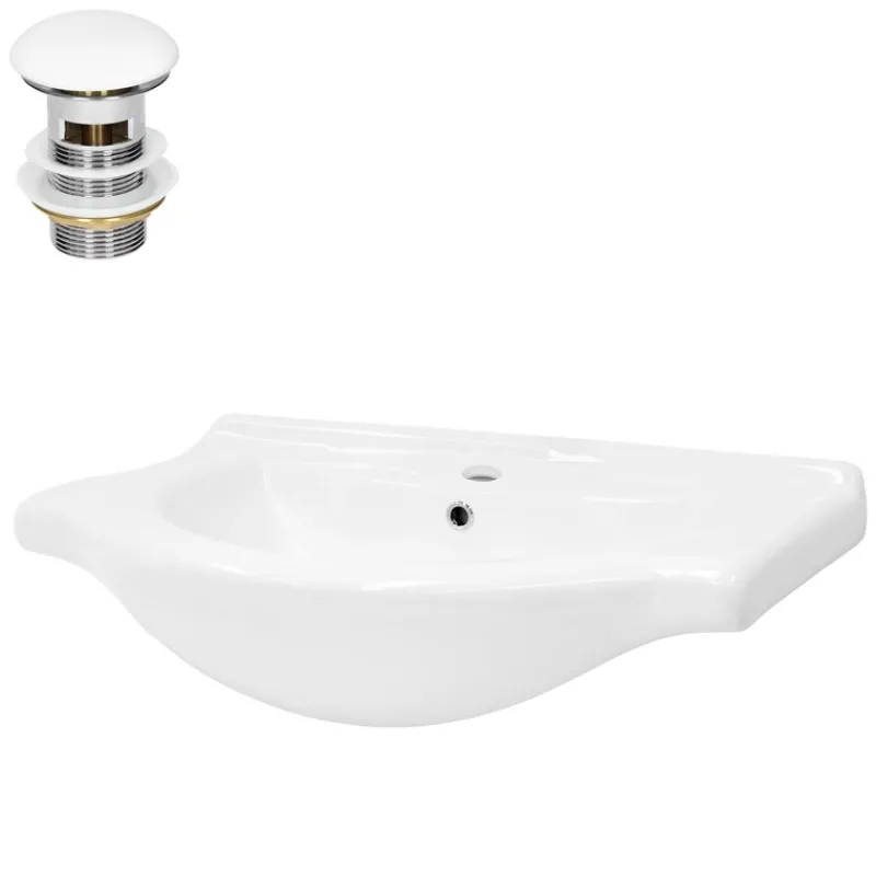 Waschbecken inkl. Ablaufgarnitur Weiß mit Überlauf 77x51,5x21,5 cm Weiß aus Keramik ML-Design-ECD Germany Clearance