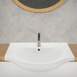 Waschbecken inkl. Ablaufgarnitur Weiß mit Überlauf 77x51,5x21,5 cm Weiß aus Keramik ML-Design-ECD Germany Clearance