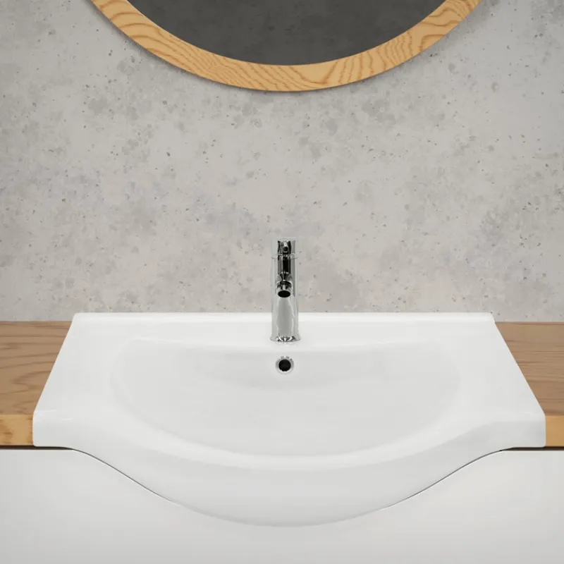 Waschbecken inkl. Ablaufgarnitur Weiß mit Überlauf 77x51,5x21,5 cm Weiß aus Keramik ML-Design-ECD Germany Clearance