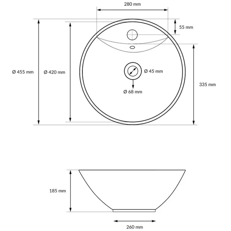 Waschbecken inkl. Ablaufgarnitur Weiß mit Überlauf Ø 45,5x18,5 cm Weiß aus Keramik-ECD Germany