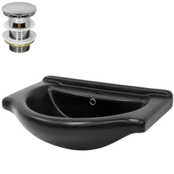 Waschbecken inkl. Ablaufgarnitur Silber mit Überlauf 67,5x51,5x21,5 cm Schwarz matt aus Keramik ML-Design-ECD Germany Sale