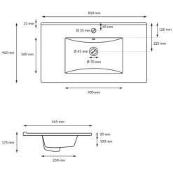 Waschbecken inkl. Ablaufgarnitur Weiß mit Überlauf 81x46,5x17,5 cm Weiß aus Keramik-ECD Germany Online