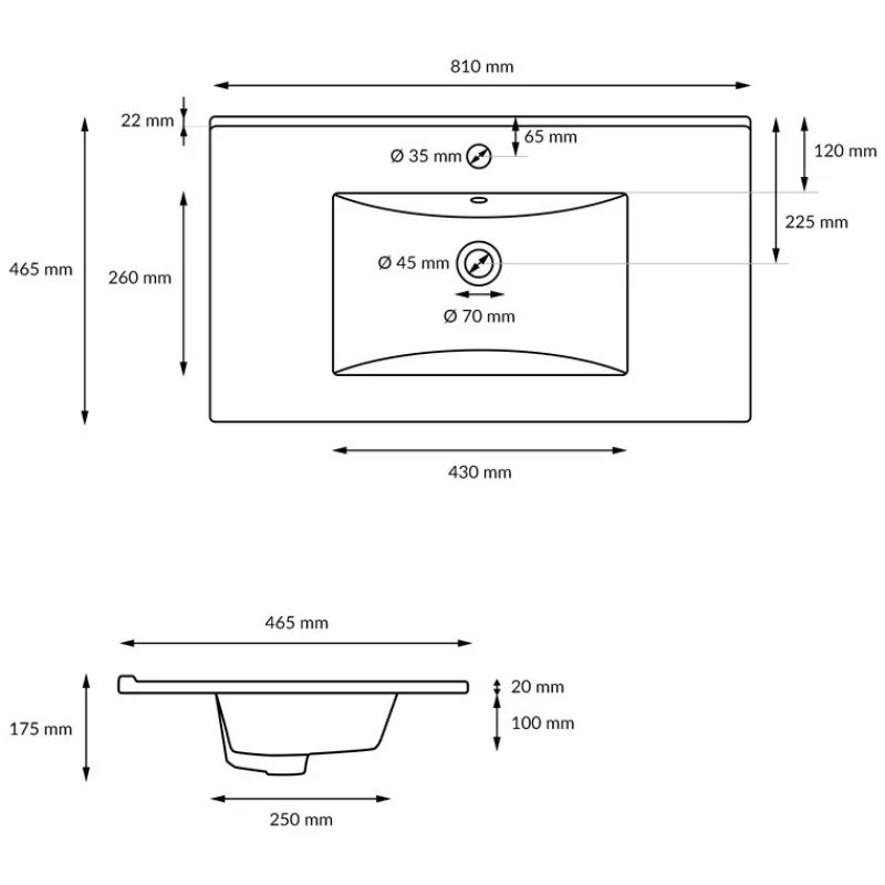 Waschbecken inkl. Ablaufgarnitur Weiß mit Überlauf 81x46,5x17,5 cm Weiß aus Keramik-ECD Germany Online
