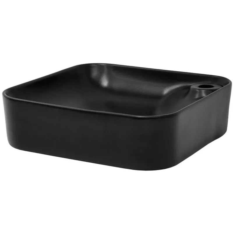 Waschbecken inkl. Ablaufgarnitur Schwarz ohne Überlauf 43x43x12 cm Schwarz aus Keramik ML-Design-ECD Germany Best