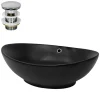 Waschbecken inkl. Ablaufgarnitur Silber mit Überlauf 59x38x19 cm Schwarz aus Keramik ML-Design-ECD Germany Discount