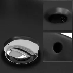 Waschbecken inkl. Ablaufgarnitur Silber mit Überlauf 59x38x19 cm Schwarz aus Keramik ML-Design-ECD Germany Discount