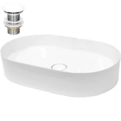 Waschbecken inkl. Ablaufgarnitur Weiß ohne Überlauf 60,5x38x12,5 cm Weiß aus Keramik-ECD Germany Hot