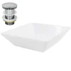 Waschbecken inkl. Ablaufgarnitur Silber ohne Überlauf 41x41x12 cm Weiß aus Keramik ML-Design-ECD Germany Discount