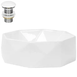 Waschbecken inkl. Ablaufgarnitur Weiß ohne Überlauf Ø 42x13,5 cm Weiß aus Keramik ML-Design-ECD Germany Discount