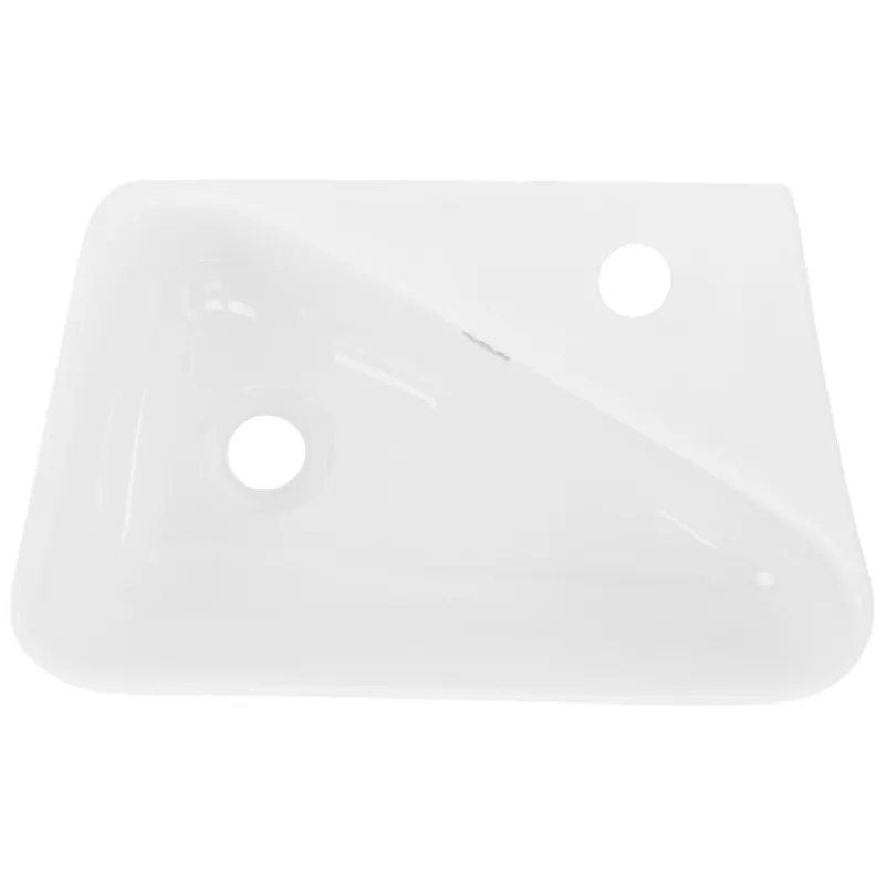 Waschbecken inkl. Ablaufgarnitur Weiß mit Überlauf 45x27x13 cm Weiß aus Keramik Rechtsbündig ML-Design-ECD Germany New