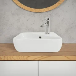 Waschbecken inkl. Ablaufgarnitur Weiß mit Überlauf 45x27x13 cm Weiß aus Keramik Rechtsbündig ML-Design-ECD Germany New