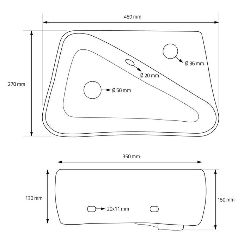 Waschbecken inkl. Ablaufgarnitur Weiß mit Überlauf 45x27x13 cm Weiß aus Keramik Rechtsbündig ML-Design-ECD Germany New