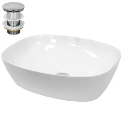 Waschbecken inkl. Ablaufgarnitur ohne Überlauf 50,5x38,5x13,5 cm Weiß aus Keramik LuxeBath-ECD Germany Outlet