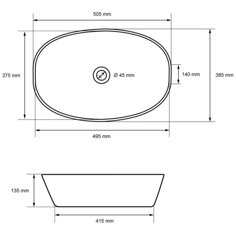 Waschbecken inkl. Ablaufgarnitur ohne Überlauf 50,5x38,5x13,5 cm Weiß aus Keramik LuxeBath-ECD Germany Outlet