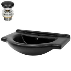 Waschbecken inkl. Ablaufgarnitur Schwarz mit Überlauf 77x50,5x22,5 cm Schwarz matt aus Keramik ML-Design-ECD Germany Discount