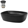 Waschbecken inkl. Ablaufgarnitur Schwarz ohne Überlauf 50,5x38,5x14 cm Schwarz aus Keramik ML-Design-ECD Germany
