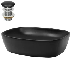 Waschbecken inkl. Ablaufgarnitur Schwarz ohne Überlauf 50,5x38,5x14 cm Schwarz aus Keramik ML-Design-ECD Germany