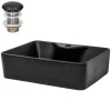 Waschbecken inkl. Ablaufgarnitur ohne Überlauf 49x36,5x14 cm Schwarz aus Keramik ML-Design-ECD Germany Outlet