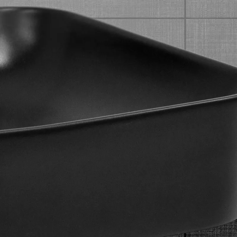 Waschbecken inkl. Ablaufgarnitur ohne Überlauf 49x36,5x14 cm Schwarz aus Keramik ML-Design-ECD Germany Outlet