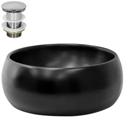 Waschbecken inkl. Ablaufgarnitur ohne Überlauf Ø 40x15,5 cm Schwarz aus Keramik ML-Design-ECD Germany Best