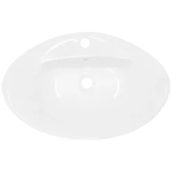 Waschbecken inkl. Ablaufgarnitur Silber mit Überlauf 59x39,5x20,5 cm Weiß aus Keramik ML-Design-ECD Germany Outlet