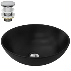 Waschbecken inkl. Ablaufgarnitur Silber ohne Überlauf Ø 40x14,5 cm Schwarz aus Keramik ML-Design-ECD Germany Discount