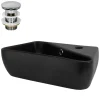Waschbecken inkl. Ablaufgarnitur Silber mit Überlauf 45x27x13 cm Schwarz aus Keramik ML-Design-ECD Germany Hot
