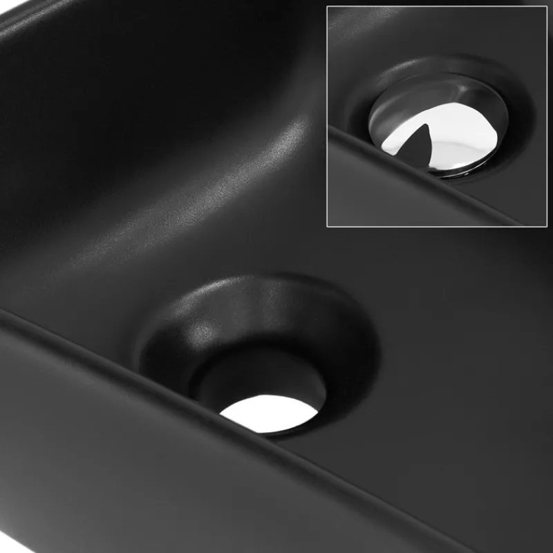 Waschbecken inkl. Ablaufgarnitur Silber mit Überlauf 45x27x13 cm Schwarz aus Keramik ML-Design-ECD Germany Hot