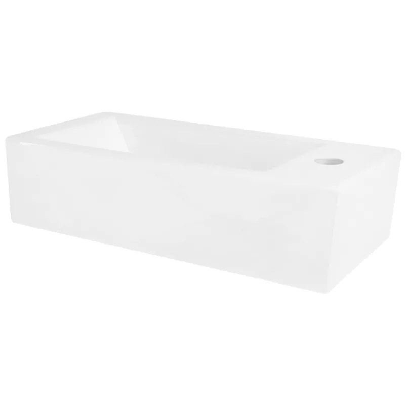 Waschbecken inkl. Ablaufgarnitur Silber ohne Überlauf 51x25x13 cm Weiß aus Keramik Linksbündig ML-Design-ECD Germany