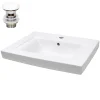 Waschbecken inkl. Ablaufgarnitur Weiß mit Überlauf 60,5x46,5x16 cm Weiß aus Keramik-ECD Germany