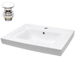 Waschbecken inkl. Ablaufgarnitur Weiß mit Überlauf 60,5x46,5x16 cm Weiß aus Keramik-ECD Germany