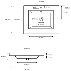 Waschbecken inkl. Ablaufgarnitur Weiß mit Überlauf 60,5x46,5x16 cm Weiß aus Keramik-ECD Germany