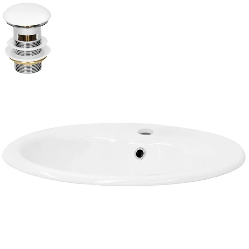 Waschbecken inkl. Ablaufgarnitur Weiß mit Überlauf 57x48,5x19,5 cm Weiß aus Keramik ML-Design-ECD Germany Clearance