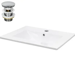Waschbecken inkl. Ablaufgarnitur mit Überlauf 61x46,5x17,5 cm Weiß aus Keramik-ECD Germany Outlet