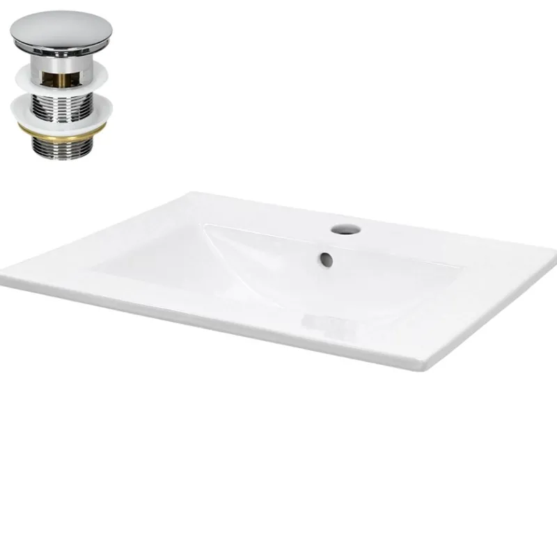 Waschbecken inkl. Ablaufgarnitur mit Überlauf 61x46,5x17,5 cm Weiß aus Keramik-ECD Germany Outlet