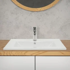 Waschbecken inkl. Ablaufgarnitur mit Überlauf 61x46,5x17,5 cm Weiß aus Keramik-ECD Germany Outlet