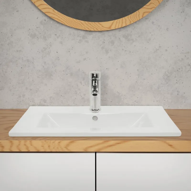 Waschbecken inkl. Ablaufgarnitur mit Überlauf 61x46,5x17,5 cm Weiß aus Keramik-ECD Germany Outlet