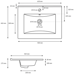Waschbecken inkl. Ablaufgarnitur mit Überlauf 61x46,5x17,5 cm Weiß aus Keramik-ECD Germany Outlet