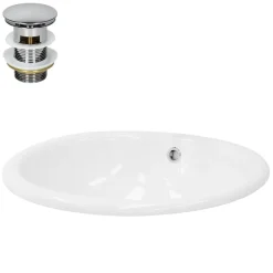 Waschbecken inkl. Ablaufgarnitur Silber mit Überlauf 49x40,5x19,5 cm Weiß aus Keramik ML-Design-ECD Germany New