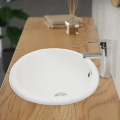 Waschbecken inkl. Ablaufgarnitur Silber mit Überlauf 49x40,5x19,5 cm Weiß aus Keramik ML-Design-ECD Germany New