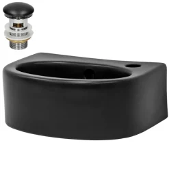 Waschbecken inkl. Ablaufgarnitur mit Überlauf 33,5x25,5x13 mm Schwarz matt aus Keramik ML-Design-ECD Germany Outlet