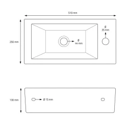 Waschbecken inkl. Ablaufgarnitur Weiß ohne Überlauf 51x25x13 cm Weiß aus Keramik Linksbündig ML-Design-ECD Germany Discount